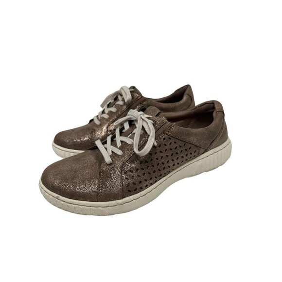 Clarks Collection Lace-Up Sneakers Perforated Metallic Brown Bronze Leather 8 - Picture 3 of 16